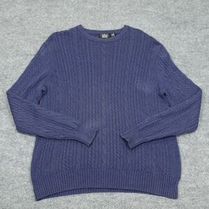 Belford Sweater Men Large Blue Cable Knit Cotton Crewneck Pullover Classic